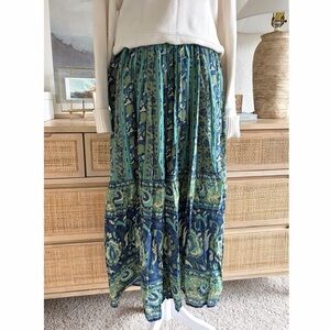 Krazy Kat Boho Blue Green Maxi Skirt Sz XXL